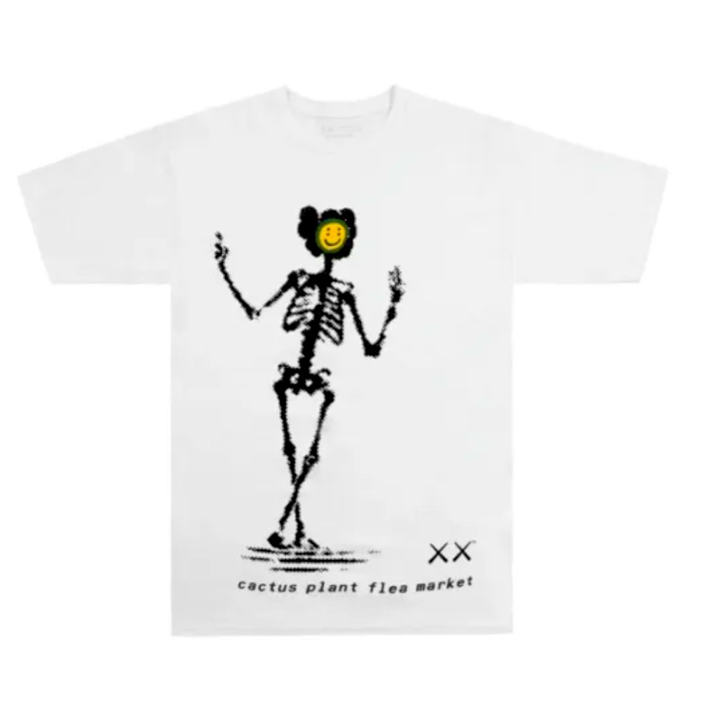 KAWS x Cactus Plant Flea Market - T-Shirt Large White w/ Black Skeleton